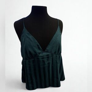 Forest Green Striped Satin Cami Top